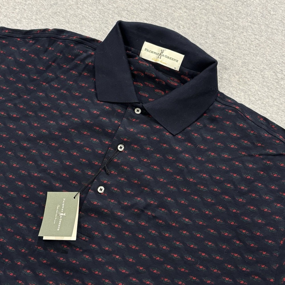 NWT Vintage Fairway & Greene Polo Shirt Men's Size XL Navy Blue Jacquard AOP